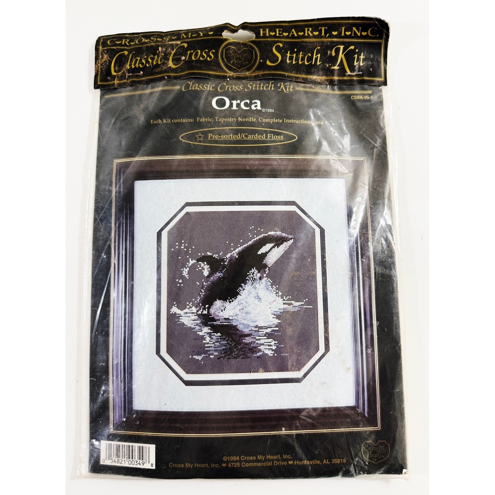 Cross My Heart Cross Stitch Kit Black Orca Whale Vintage 1994 CSBK-95-1